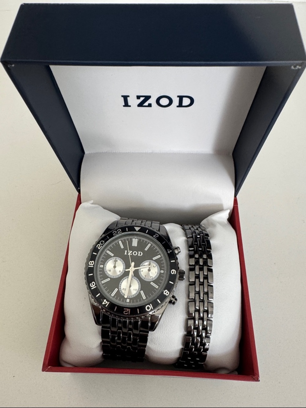 Izod Black Stainless Steel Chronograph with Matching Bracelet